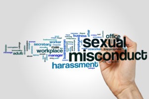 Sexual misconduct word cloud concept on grey background