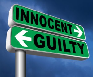 innocent or guilty presumption of innocence until proven guilt as charged in a fair trial for crime suspect 3D, illustration