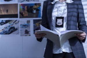 PC 118.1: Police Officers Filing False Reports a police officer reading a file