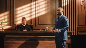 lawyer pleads client’s case to judge