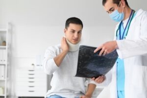 patient reviewing MRI with doctor