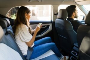 female passenger in rideshare