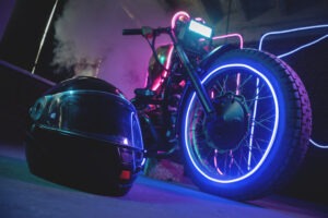 Motorcycle Accident Lawyer in San Diego | Free Consultations 24/7 neon motorcycle with helmet