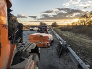 Truck Accident Lawyer in Covina | Free Consultations 24/7 A Covina truck accident lawyer drives to the accident scene where a truck and a passenger vehicle collided.