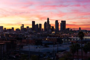 Top LA Neighborhoods With High Arrest Rates Downtown LA (DTLA) at sunset. DTLA is one of the LA neighbourhoods with the highest arrest rates.